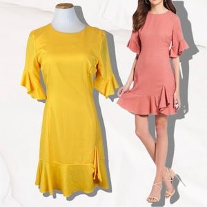 NWT Gianni Bini Yellow Gold Dress Small Accent Zipper with Ruffles Flounce